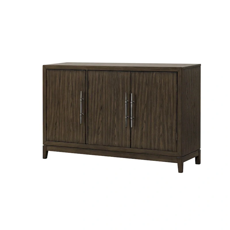 Cora 56 Inch Sideboard Buffet Server, 3 Door Cabinets, Metal Handles, Brown