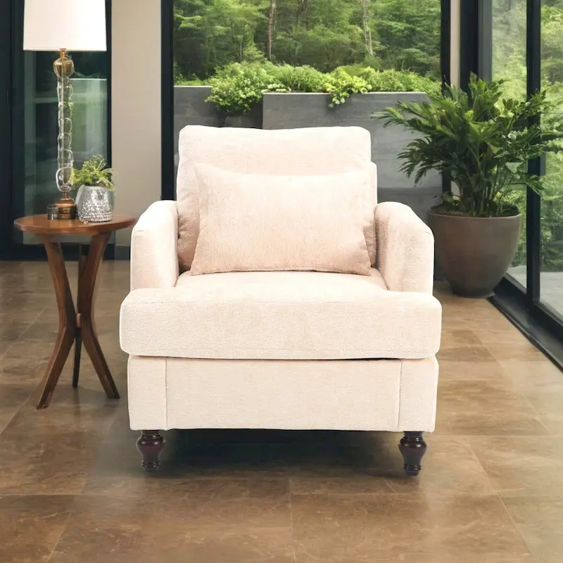 Chenille Single Sofa Chair, Upholstered Accent Chair with Soft Pillow, Mid Century Modern Reading Armchair