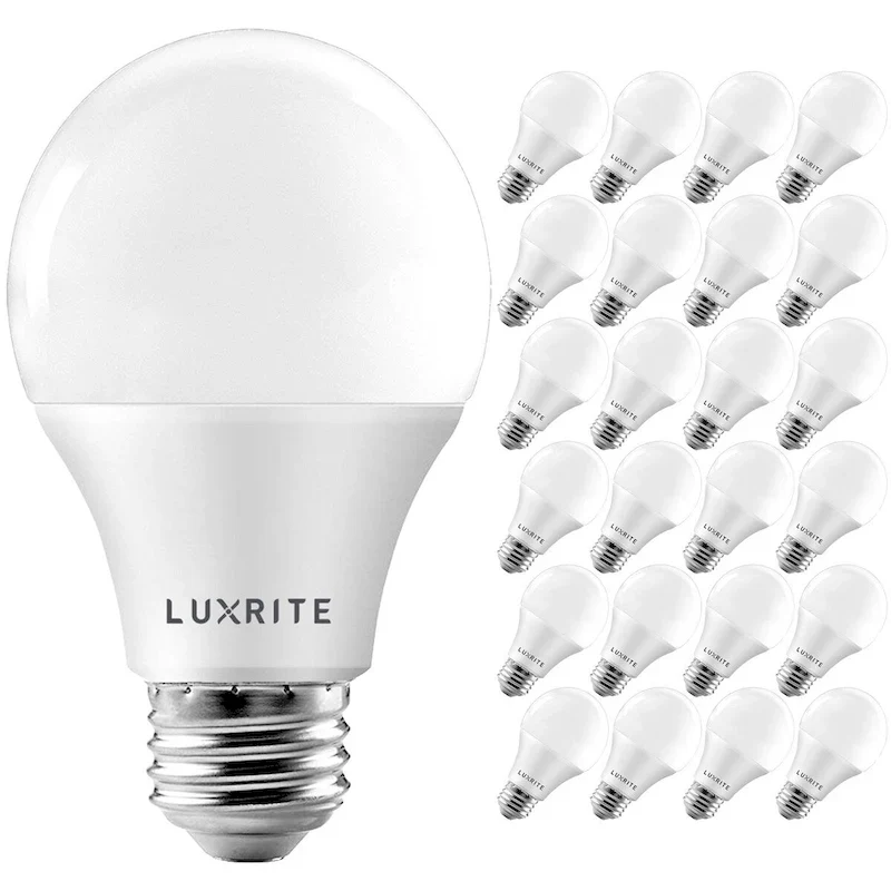 Luxrite A19 LED Light Bulb 60W Equivalent 3500K 800 Lumens Dimmable 9W Enclosed Fixture Rated E26 Base 24 Pack