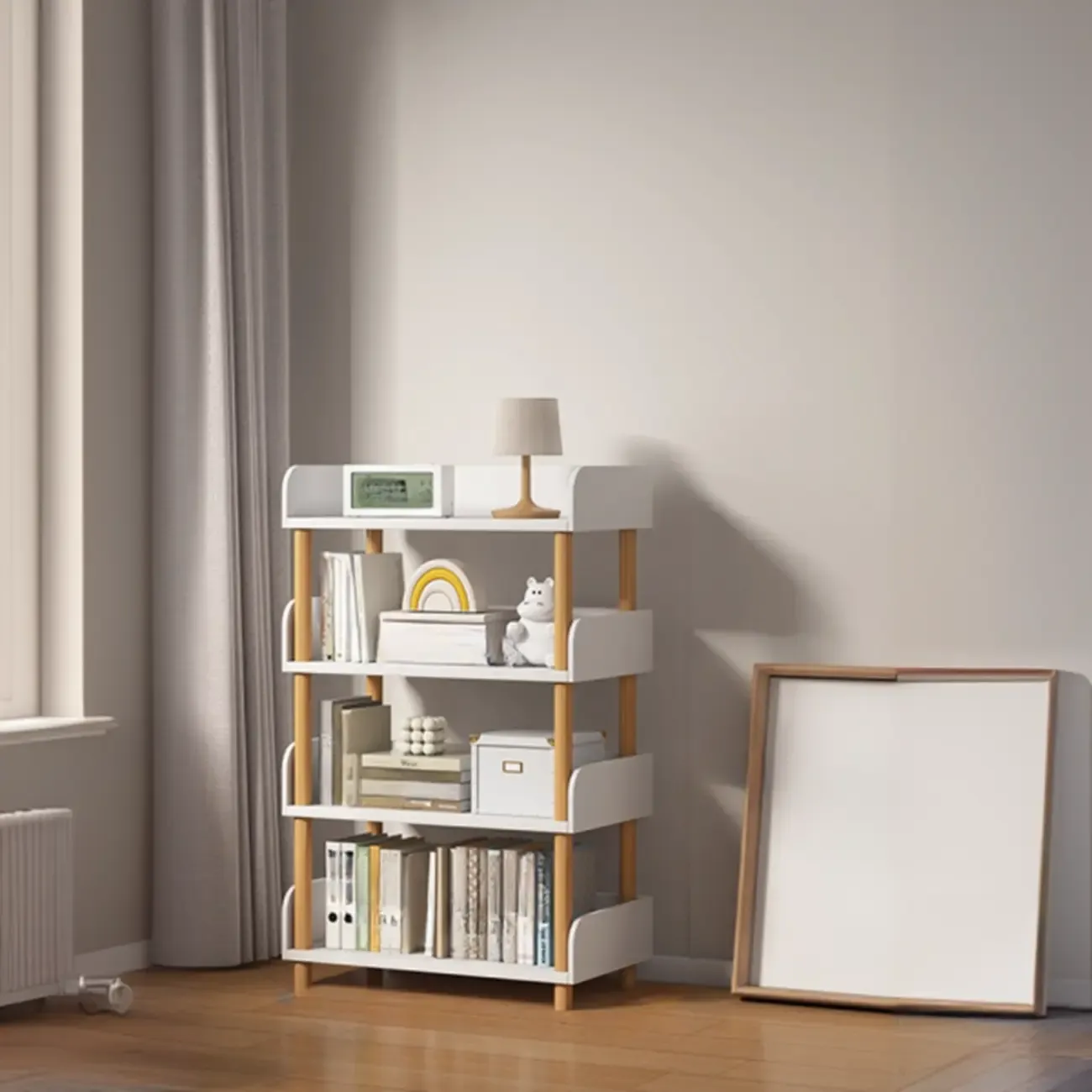 Vertical Natural Multi-Shelf Open Back Wood Bookcase