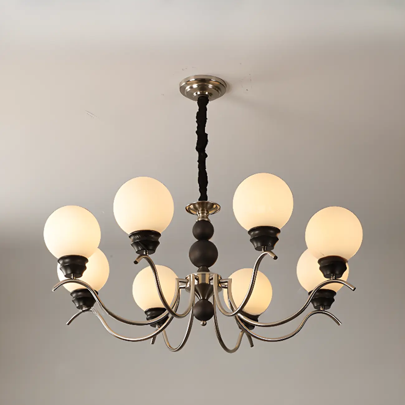 Classic Black Metal Modern Globe Glass Chandelier