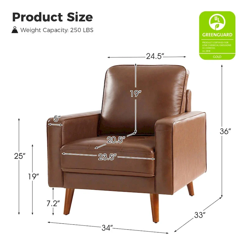 Elizabeth Mid-century Genuine Leather Arm Chair Set of 2 by HULALA HOME