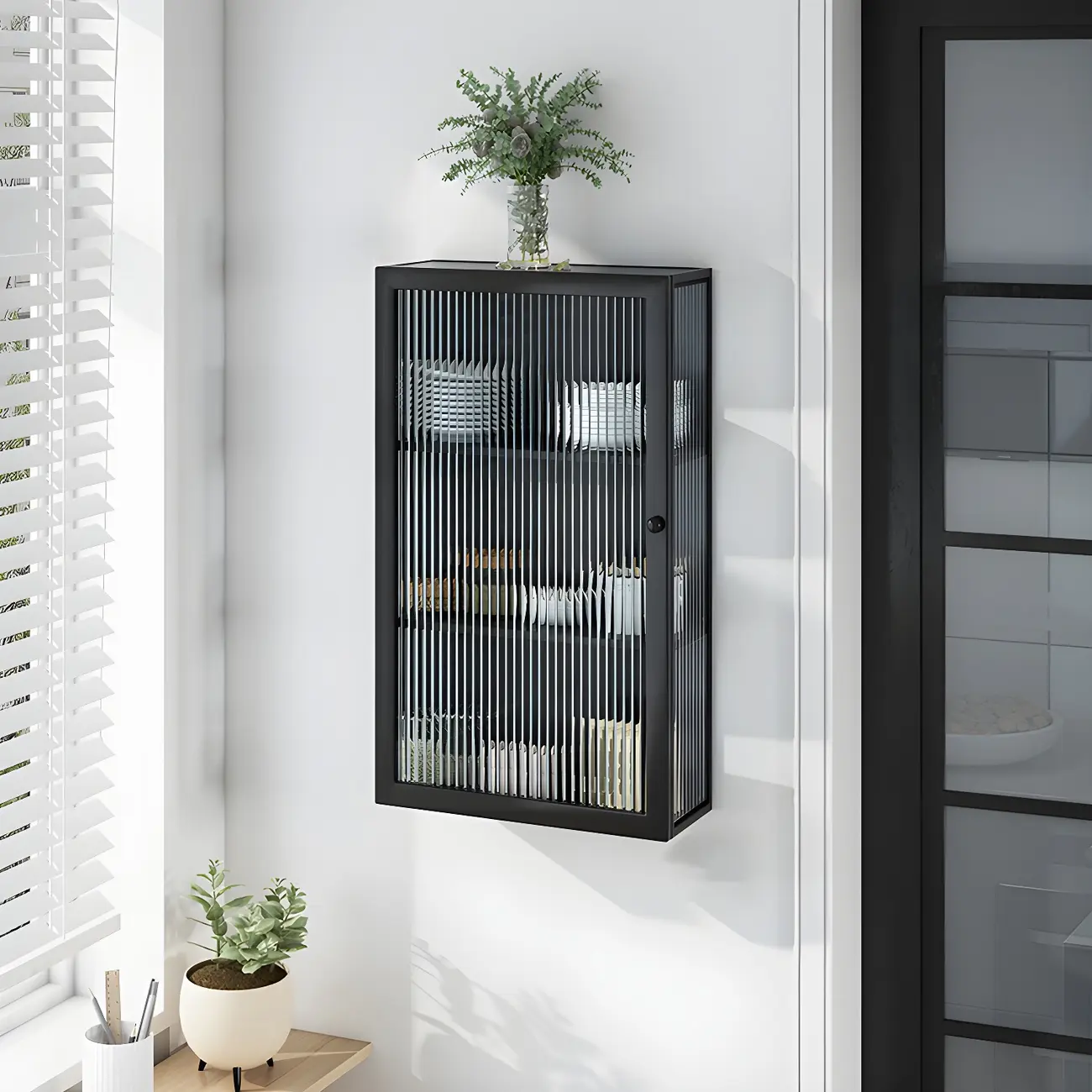 Modern Metal Black Wall-Mounted China Cabinet