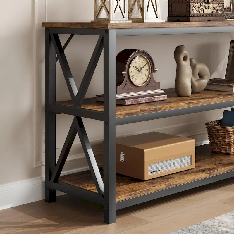 Console Table - Rustic Brown, Industrial Style, Multi-User