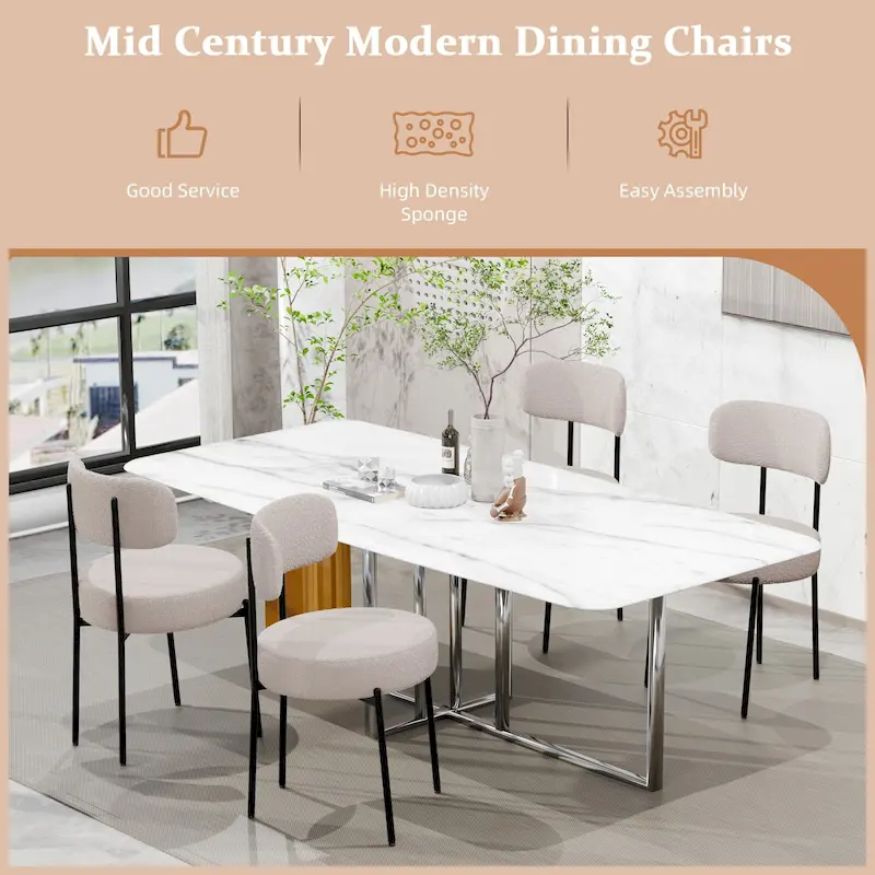 Mid-Century Modern Upholstered Boucle Dining Chairs (Set of 2/4/6)