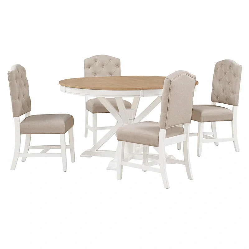 Functional Dining Table Set with Extendable Table and 4 Upholstered Chairs