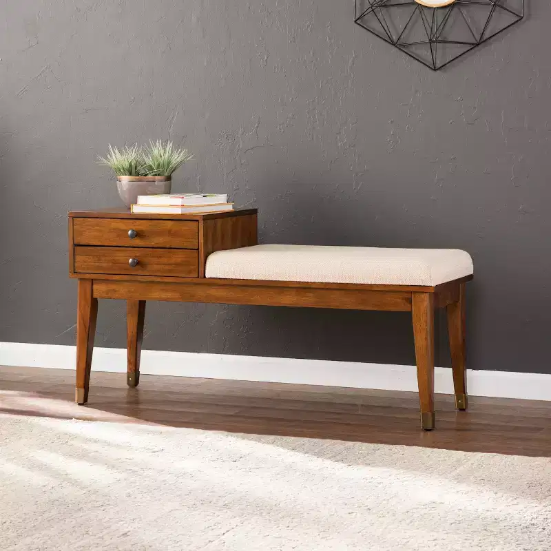 Rhoda Upholstered Bench with Storage - Brown - SEI