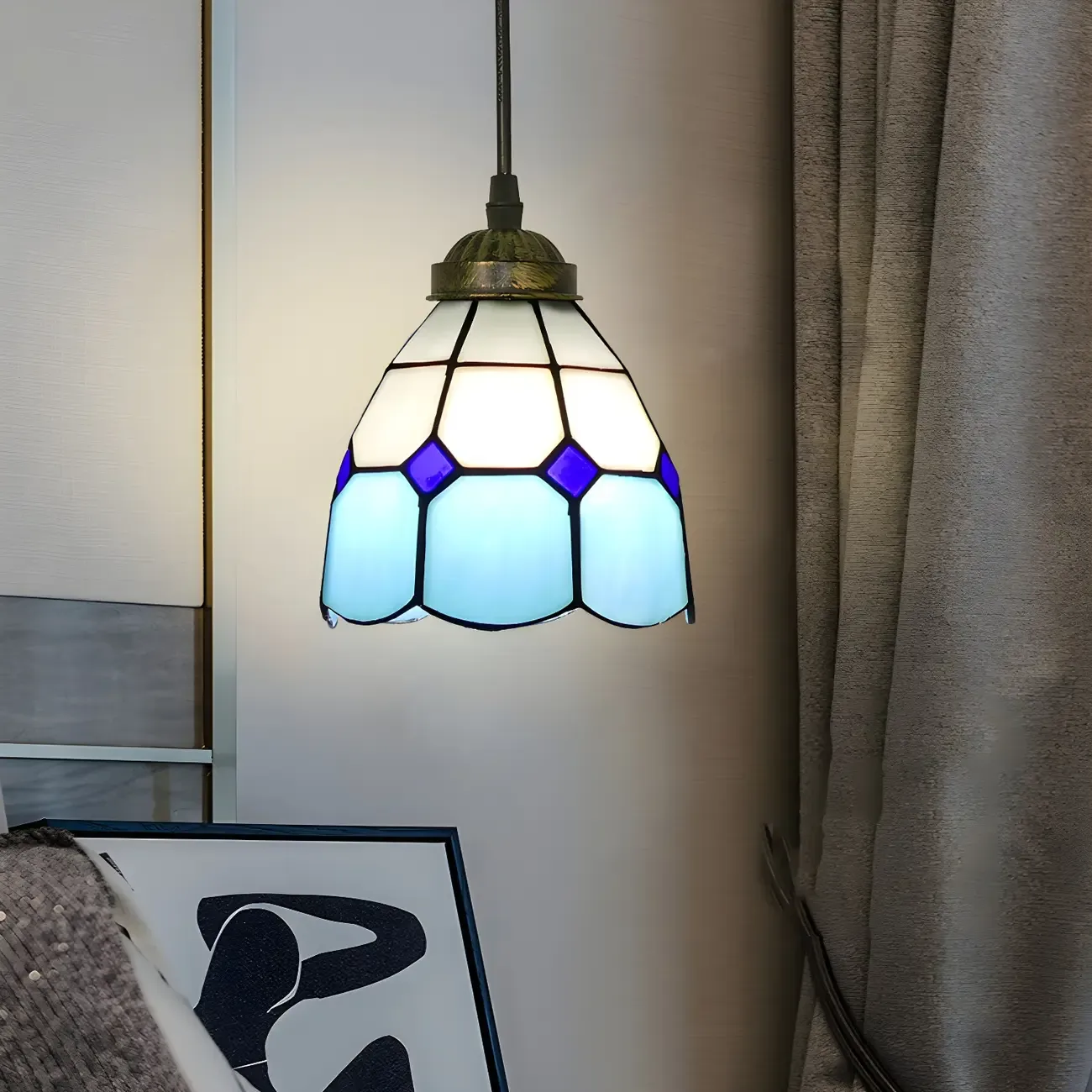 Tiffany Stained Glass Rattan Pendant Light Fixture