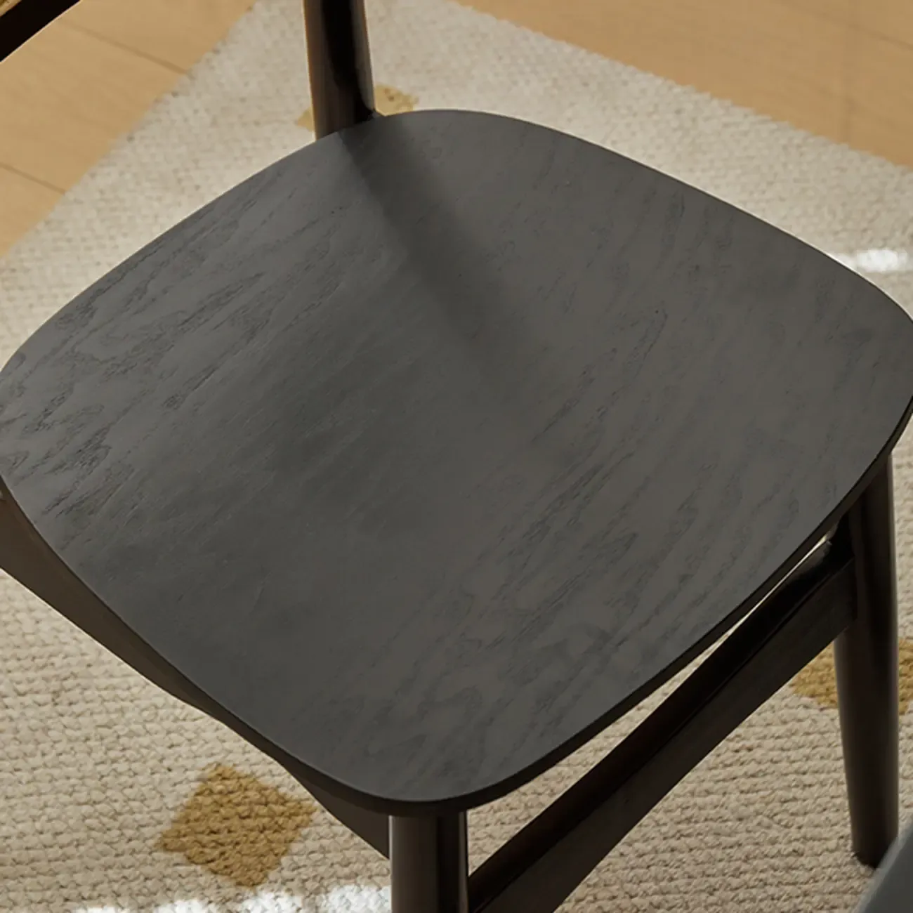 Rustic Black Wooden Armless Dining Chair with Handwoven Back