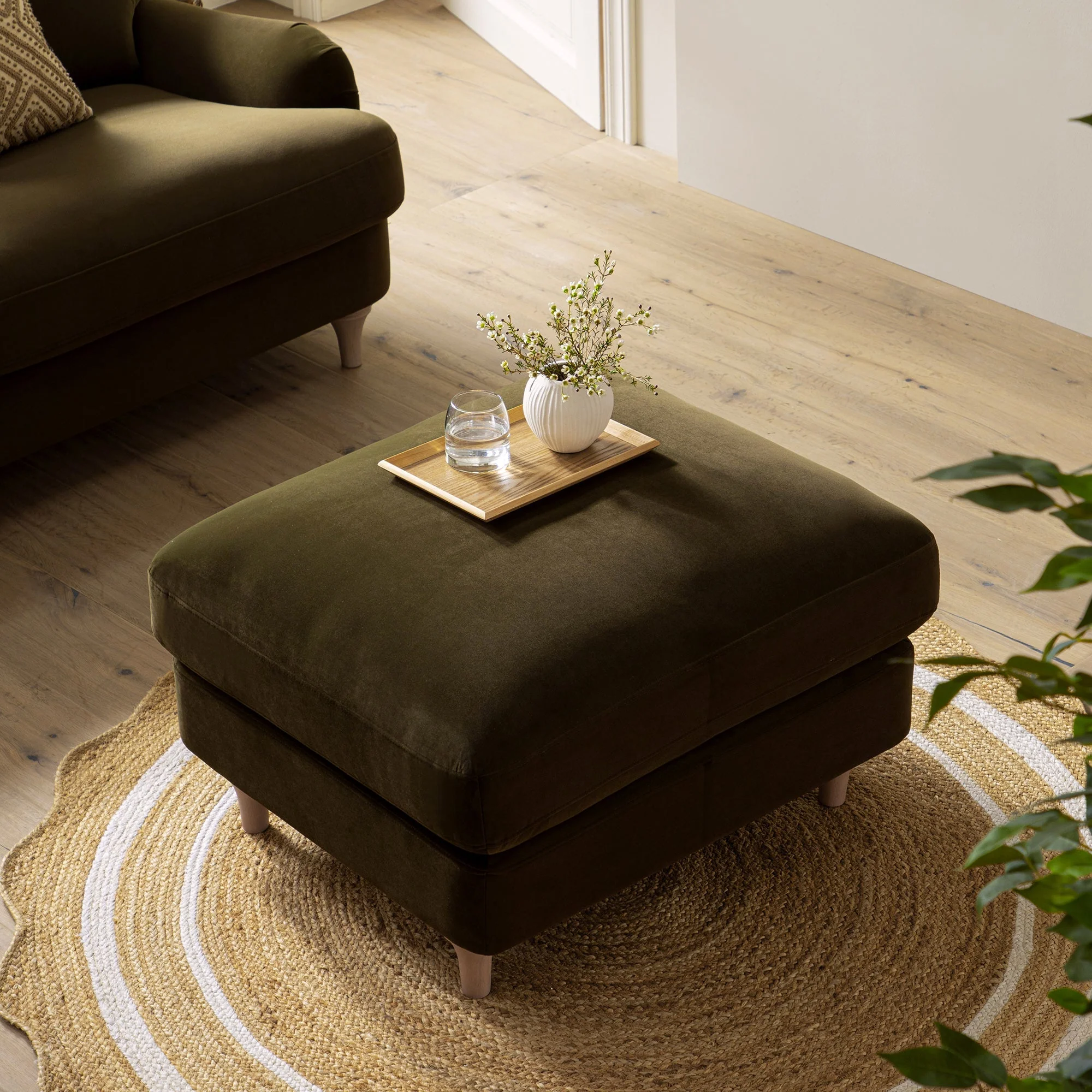 Seaweed Velvet Sofa, Footstool