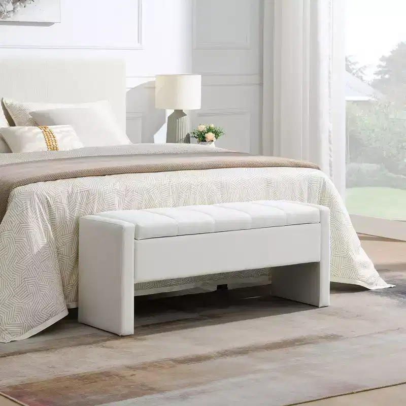 GDFStudio Cecil Modern Linen Upholstered Storage Ottoman Bench with Safety Hinges