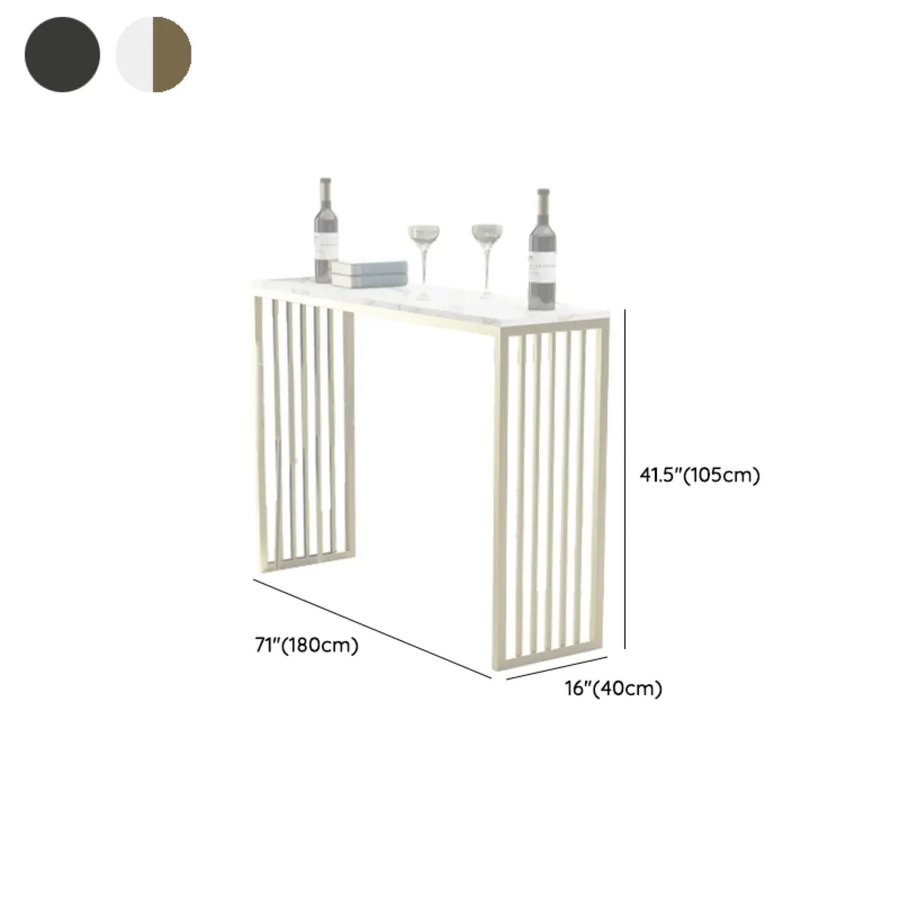 Glam White Faux Marble Gold Rail Metal Base Bar Tables
