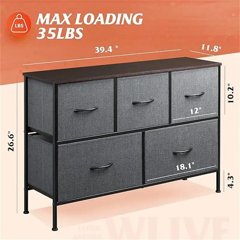 5-Drawer Fabric Dresser with Steel Frame
