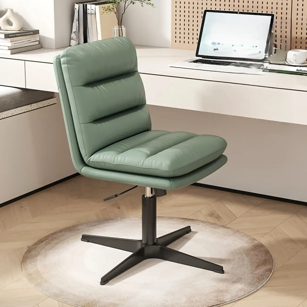 Casual Beige Leather Adjustable Office Chair