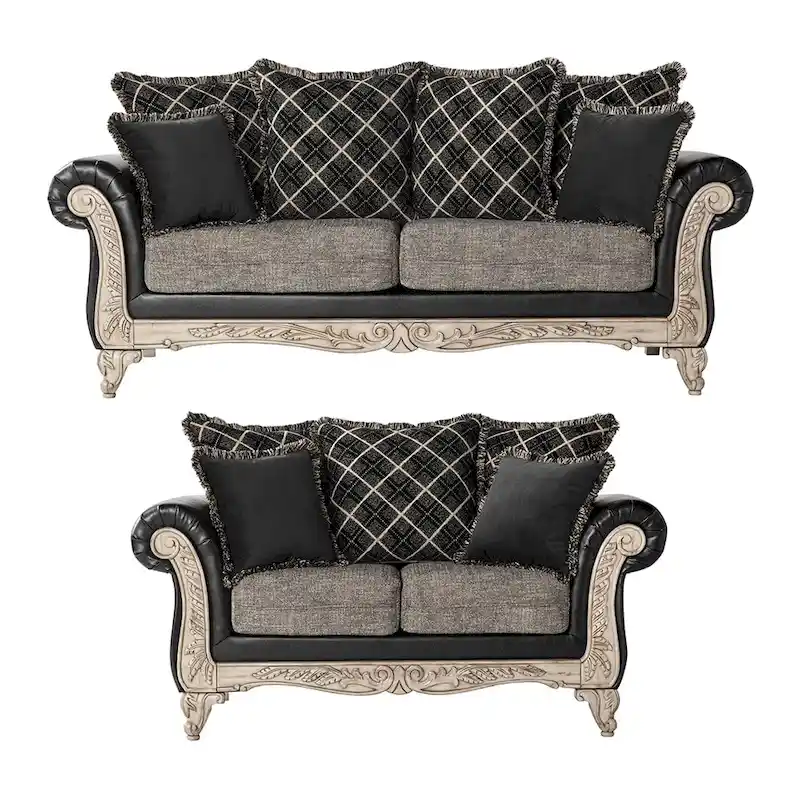 Grey Traditional Sofa & Loveseat Set, 2-Piece