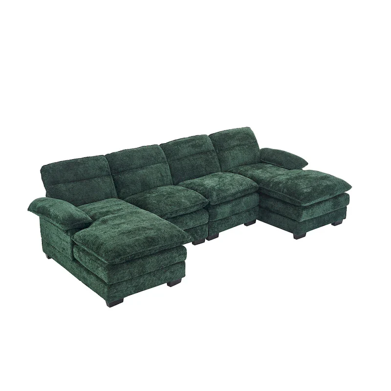 U-shaped profile sofa, including two single seats and two chaise, modular sofa, Chenille sofa