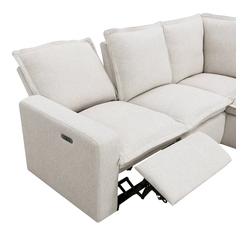 Linen L-Shaped Sectional Sofa with Power Recliners & USB