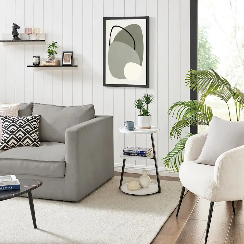 Skylar Round 3-Tier Side Accent Table with Raised Lip Edge Tabletop and Midcentury Modern Metal Asymmetric Pedestal Legs