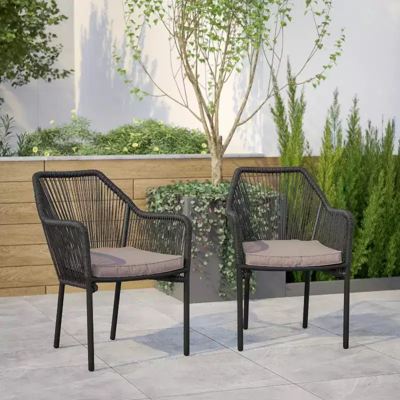 Emma and Oliver Woven All-Weather Outdoor Two-Piece Club Chair Set with Coordinating Cushions for Porch, Backyard and Patio