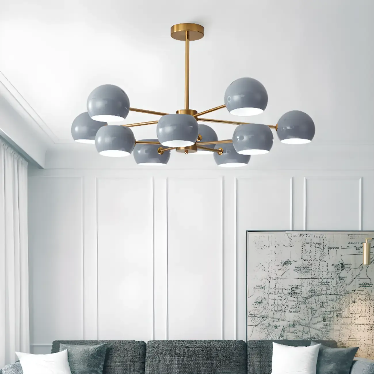 Modern Minimalist Metal Chandelier with Spherical Lampsahde