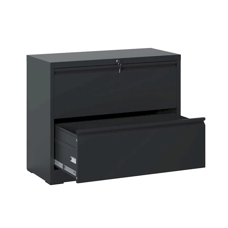 Black/White 2-Drawer Lateral Filing Cabinet with Lock – Modern Steel, 1 User