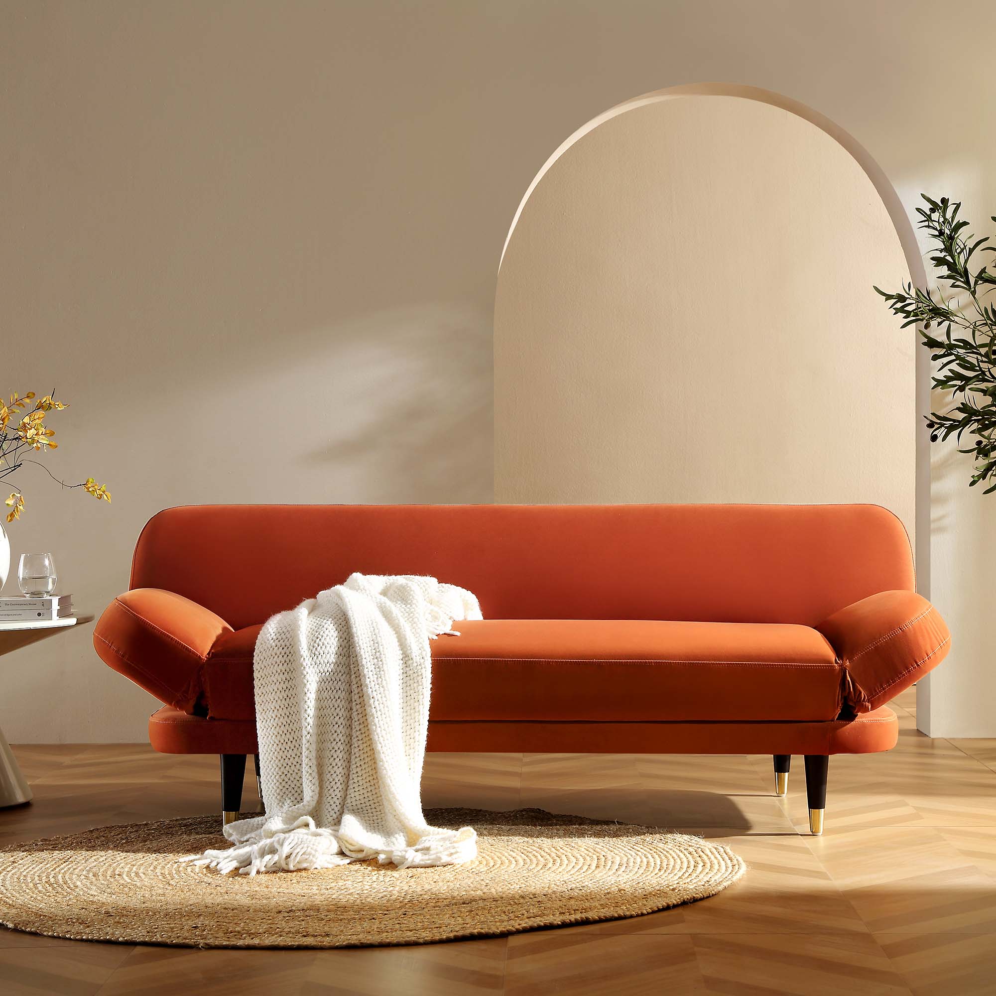 2-Seater Sofa Bed, Rust Velvet