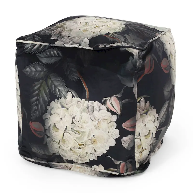 Reigle Traditional Medium Fabric Flower Print Cube Pouf by Christopher Knight Home