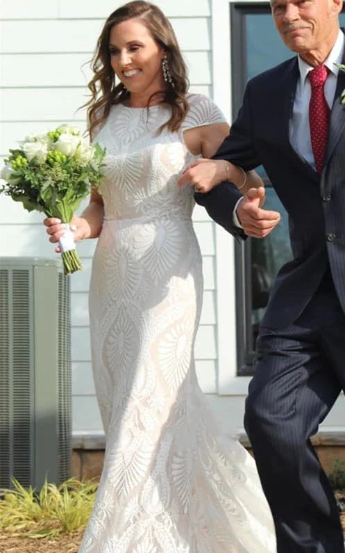 Bohemian Mermaid Bateau Neck Floor-length Lace Wedding Dress