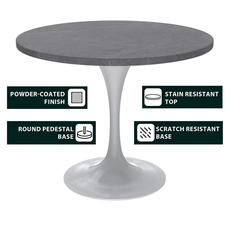 Verve Dining Table with a 36  Round Tabletop in White Steel Pedestal