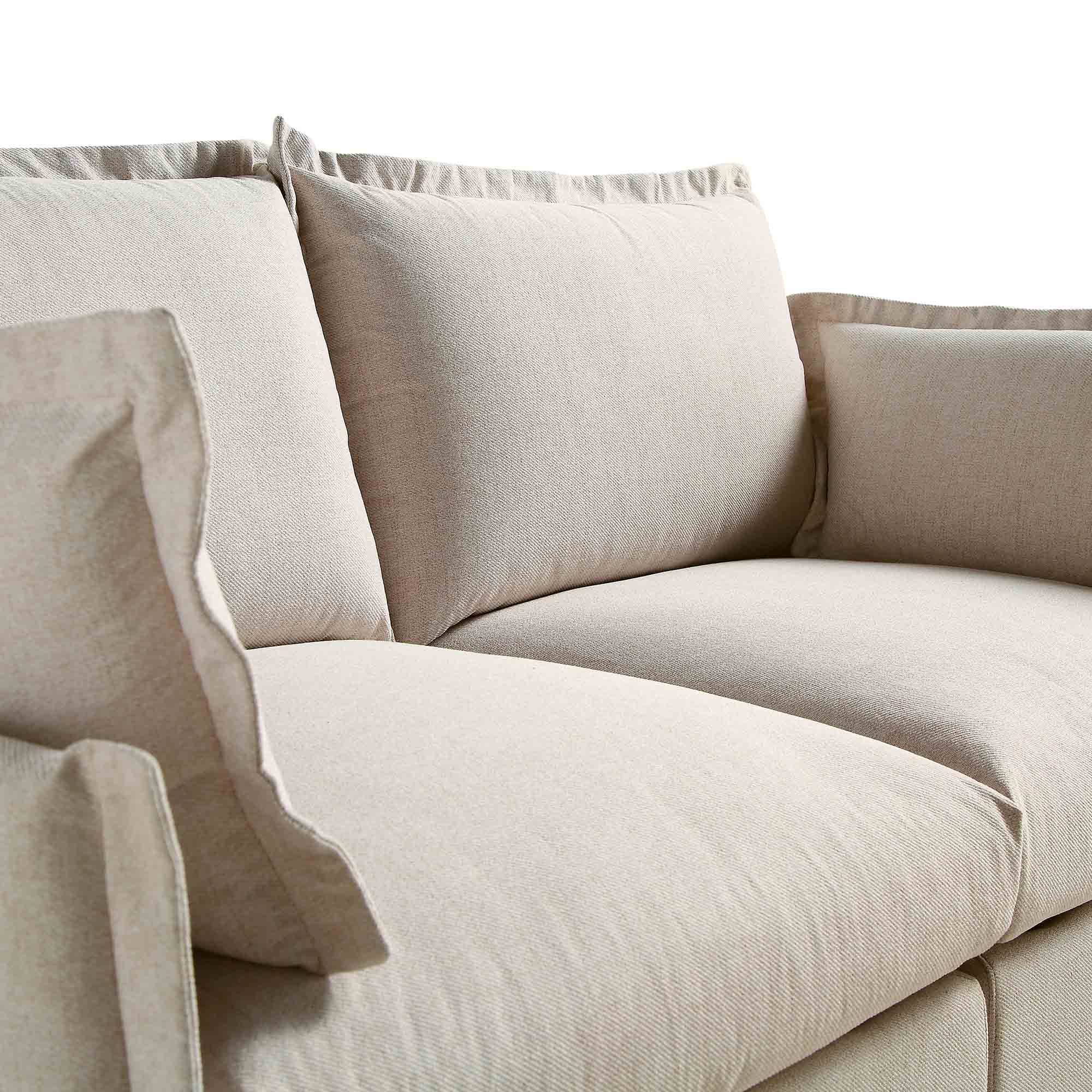 Pillow Edge Beige Fabric Sectional Sofa, 2-Seater