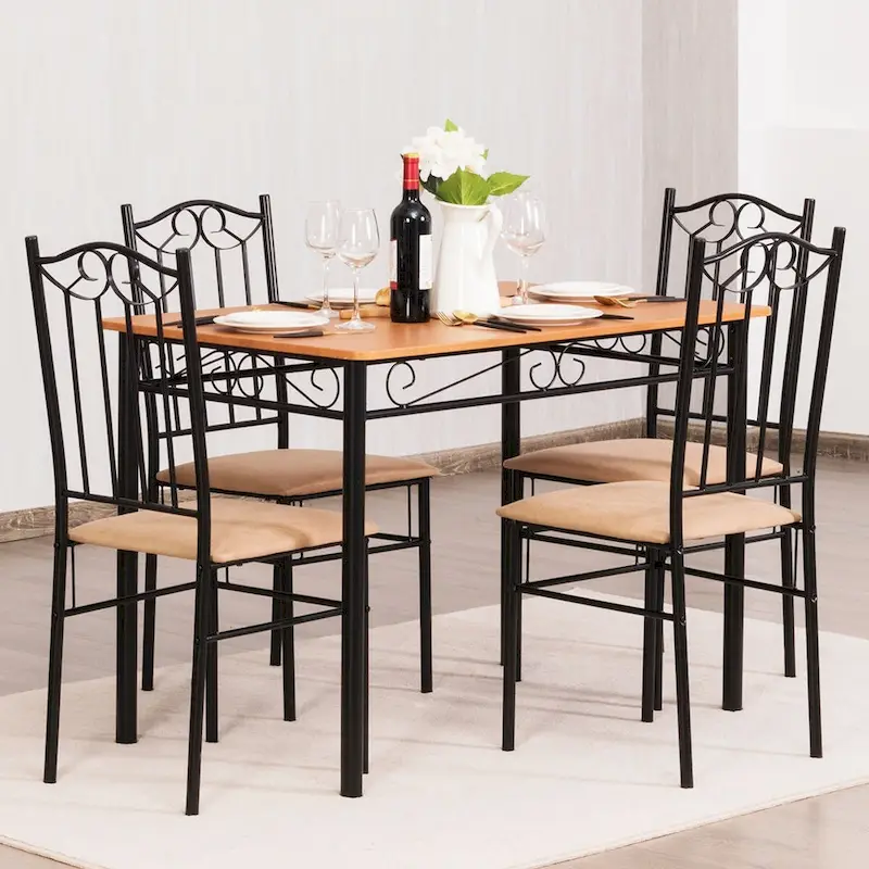 Costway 5 PC Dining Set Wood Metal Table 30 and 4 Chairs Kitchen