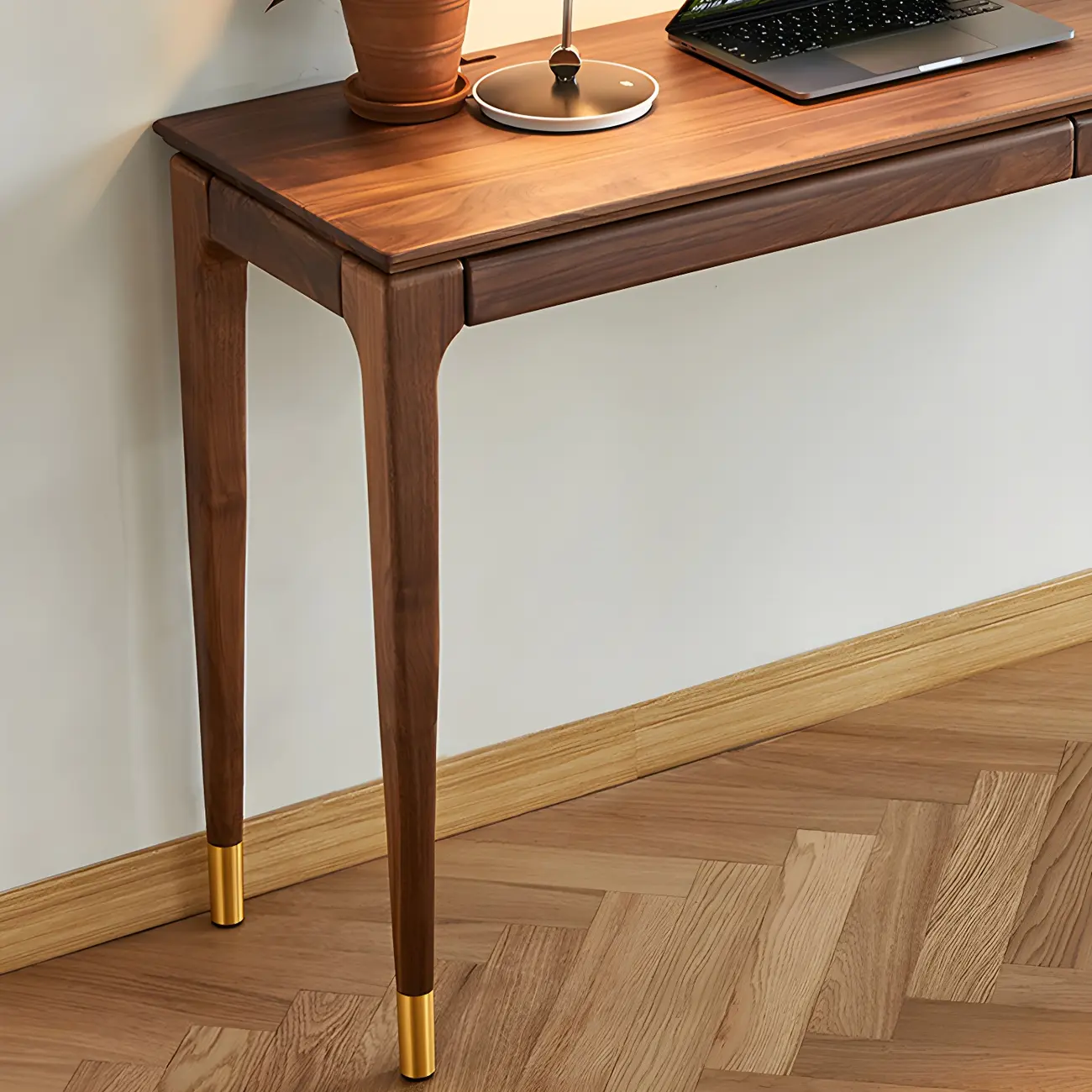 Natural Wood Entryway Console Table with Drawers