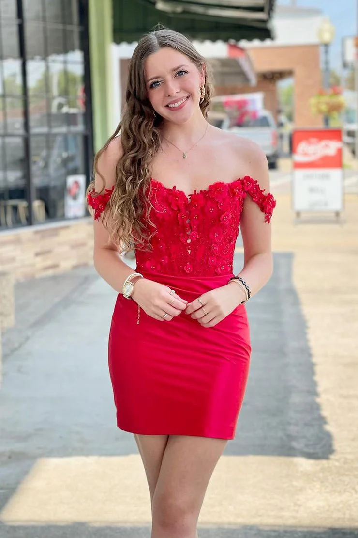 Off the Shoulder Black Ruched Homecoming Dress with 3D Flowers