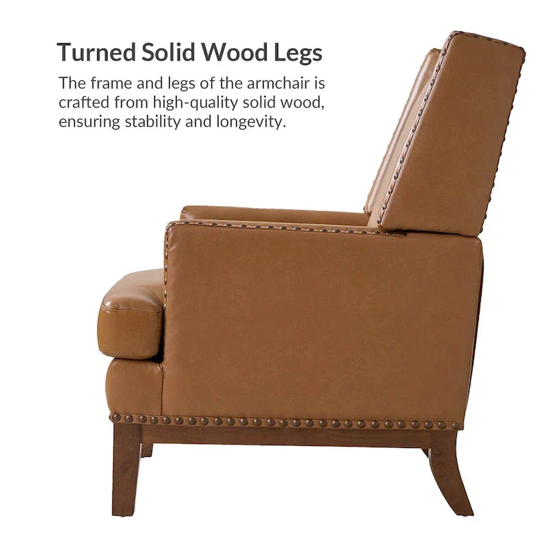 Lourdes Genuine Leather Armchair with Solid Wood Frame and Removable Seat Cushion,Set of 2 by