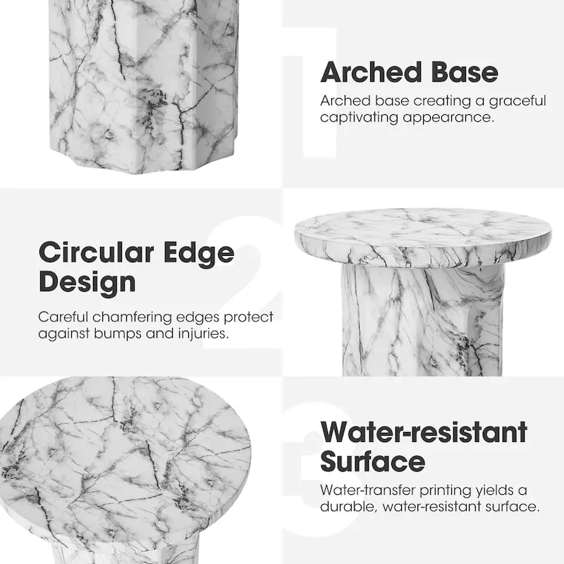 Glitzhome 20.75H Modern MGO Faux Marble Side Table