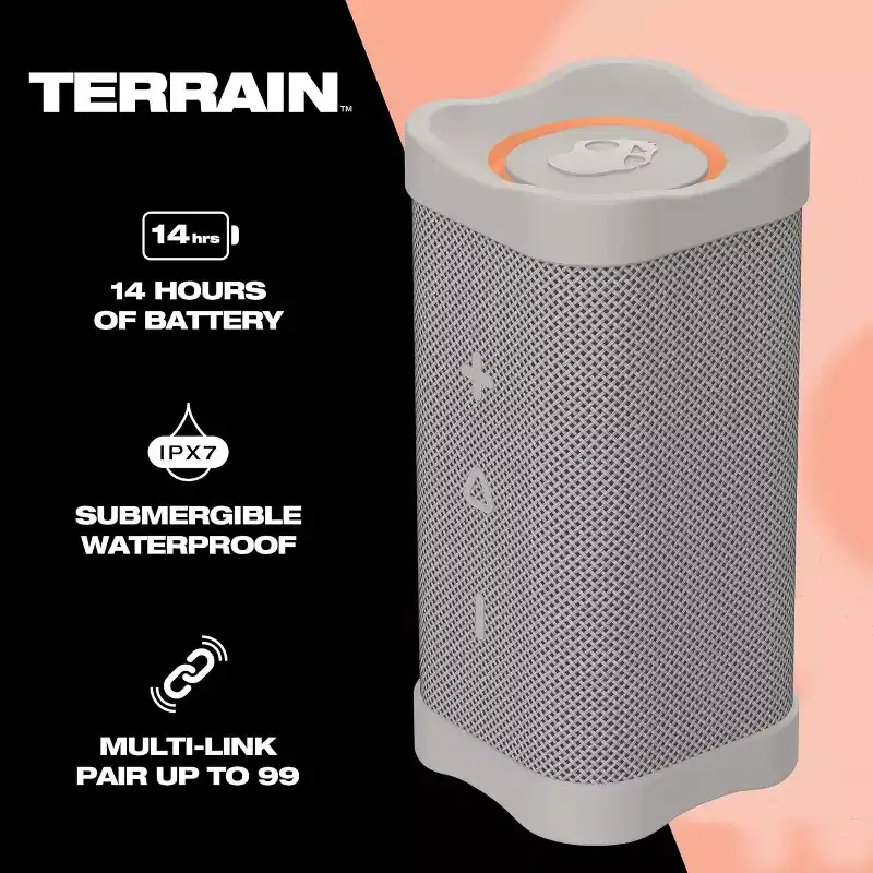 Skullcandy Terrain Wireless Bluetooth Speaker - IPX7 Waterproof Portable Speaker, 14 Hour Battery, Nylon Wrist Wrap, & True Wireless Stereo