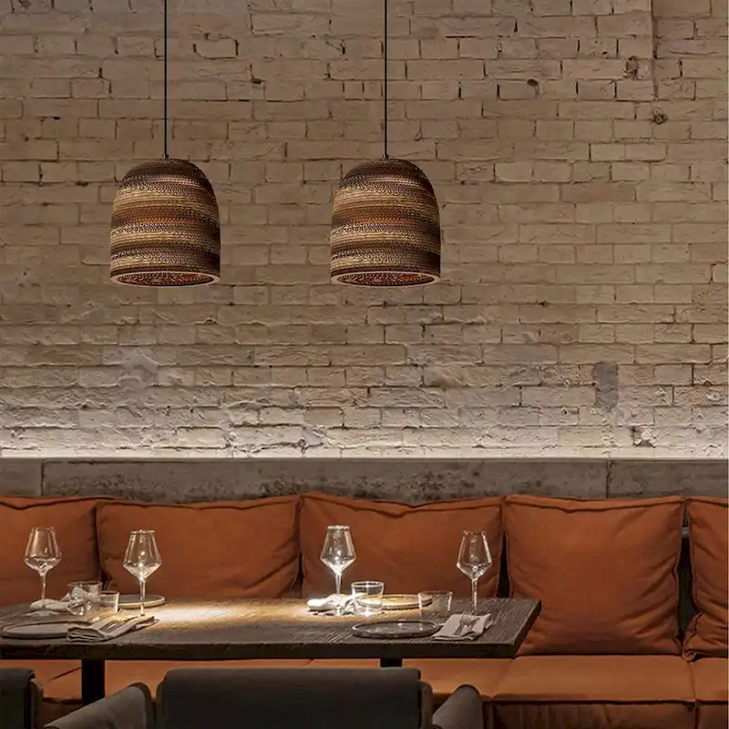 Matte Black Modern Nordic Style 1-Light Pendant Light with Natural Brown Origami Paper Shade