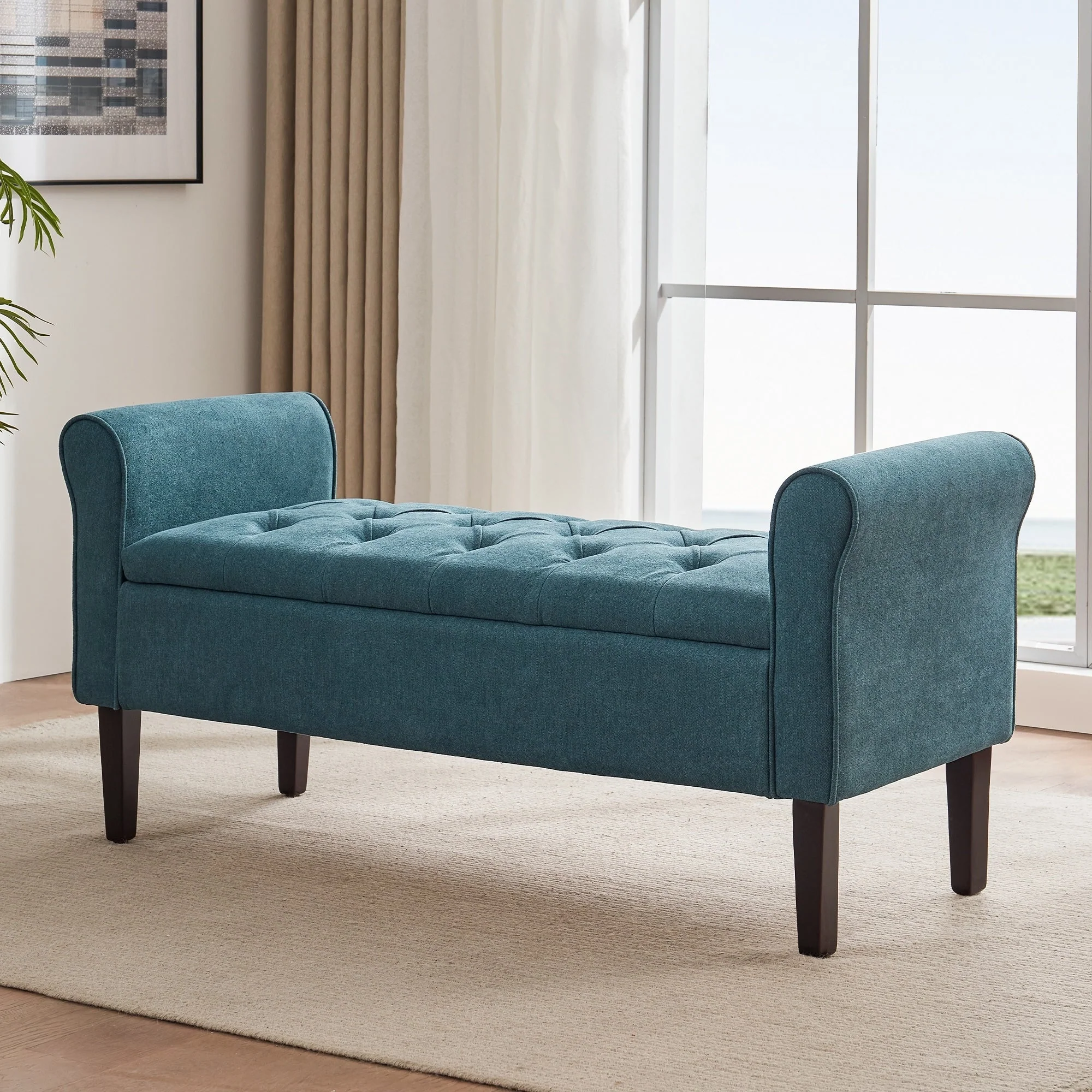 Upholstered Storage Bench Arm Bench Entryway Bench with Tufted Flip Top 50.4 Inches