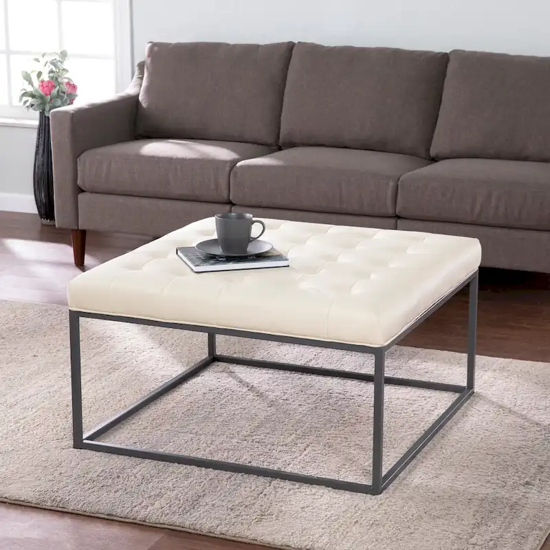 SEI Furniture Healy Faux Leather Tufted Ottoman