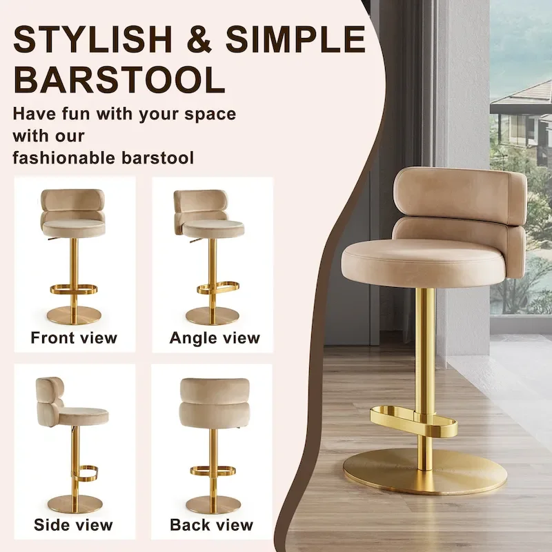 CAROCC Velvet Counter Bar stool with Height Adjustable and Swivel