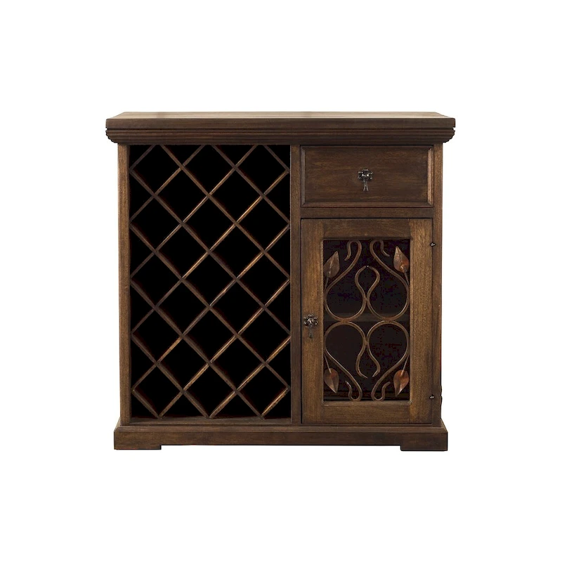 Handmade Solid Reclaimed Barn Wood & Forged Iron Hardware Wine Floor Cabinet for Indoor 40 Height - N/A