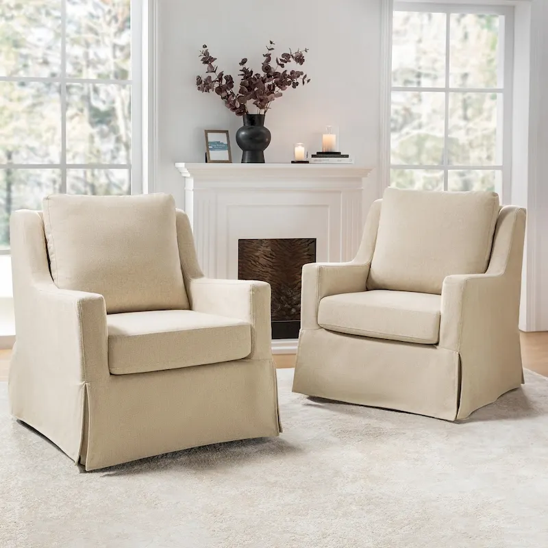 Stan Farmhouse Slipcover Rocking Swivel Chair Set of 2 by HULALA HOME