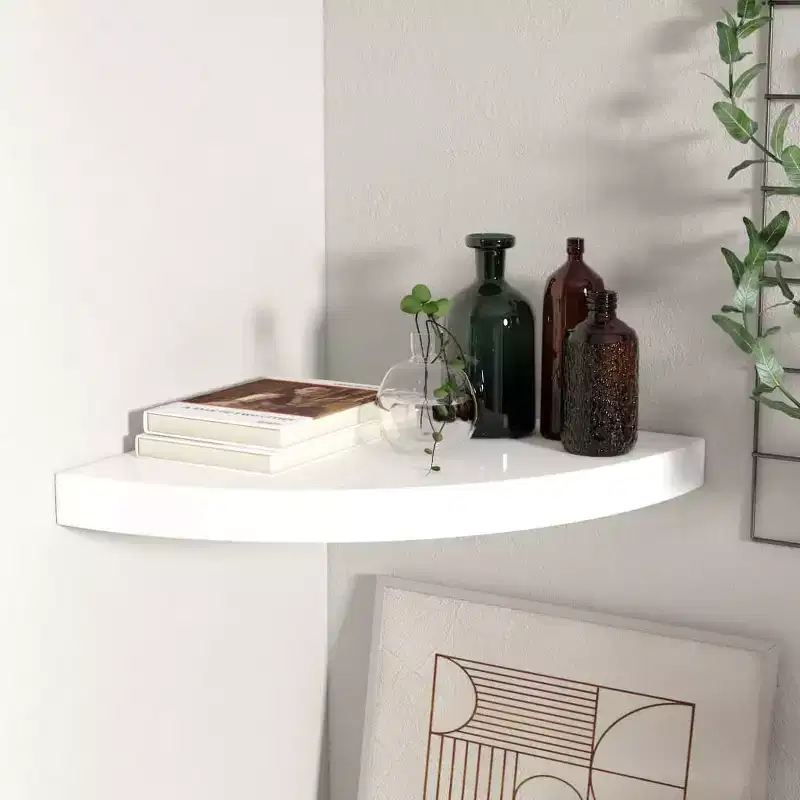 Corner Shelf High gloss white Honeycomb MDF, metal 13.8x13.8x1.5 in