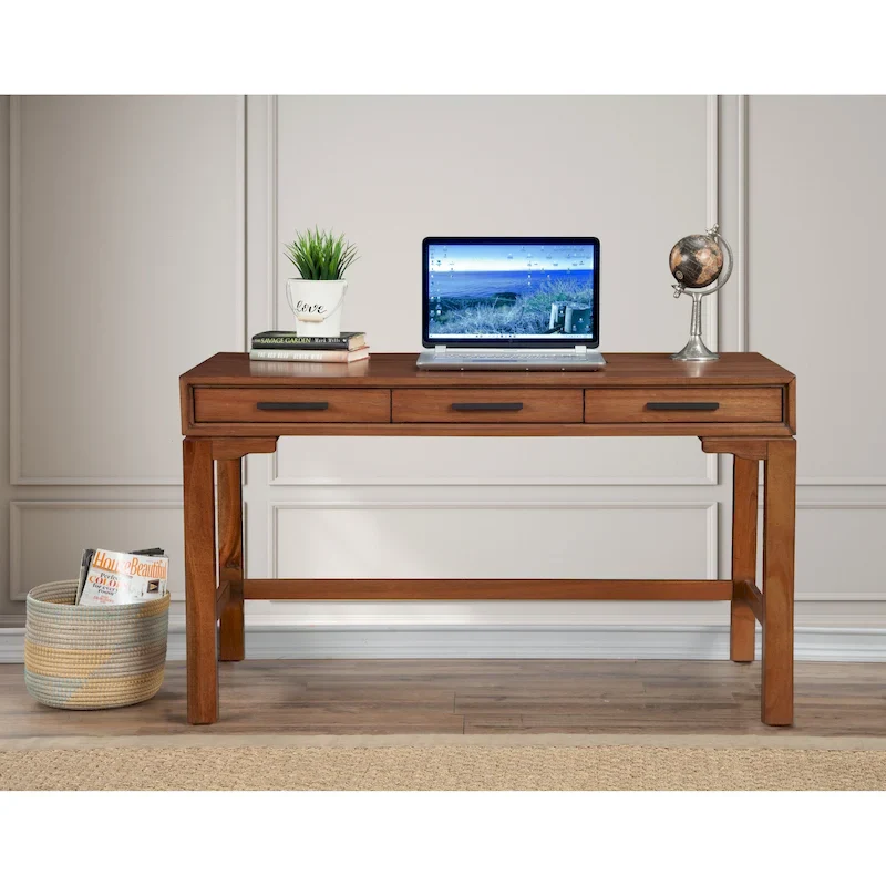 Honey Maple / Chalk White Large Writing Desk with 3 Drawers, 1-Person