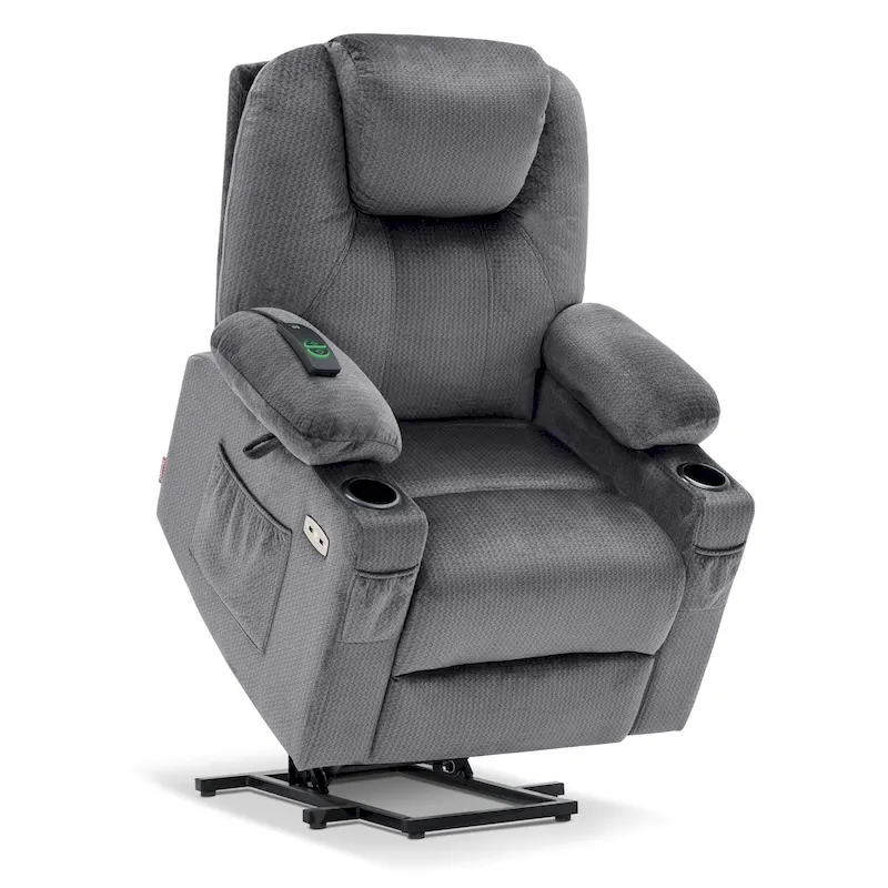 MCombo Large Power Lift Recliner Chair with Massage, Cup Holders, Extended Footrest, Fabric 7516