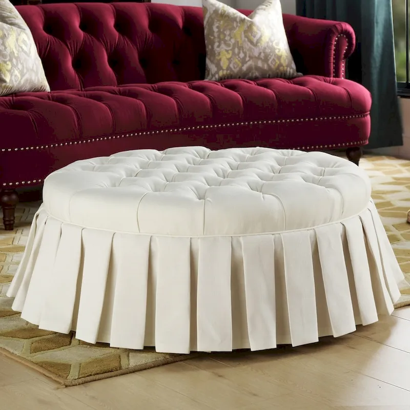 Baruti Tufted Cocktail Ottoman with Pleated Skirt