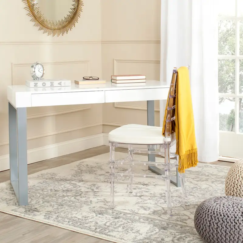 White/Grey Contemporary Writing Desk with 2 Drawers, Single-Person