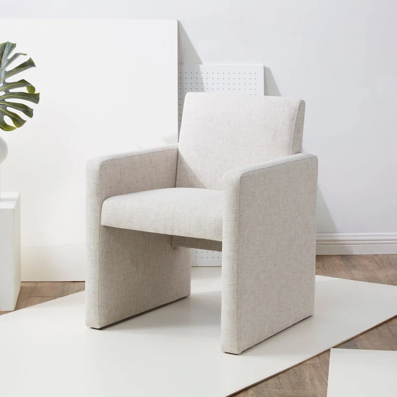 Tan / Charcoal Grey / Ivory / Light Grey Linen Armchair, Modern Style, Seats 1