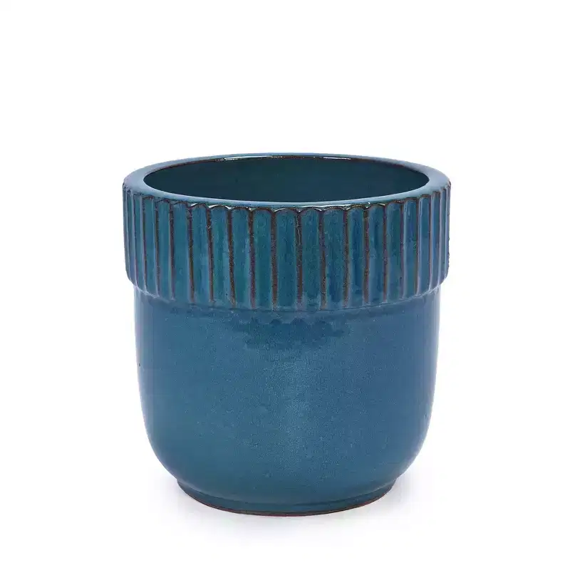 MAYEERTY 3-Piece Ceramic Flowerpot Modern Indoor Outdoor Planter Antique Blue for Garden Patio