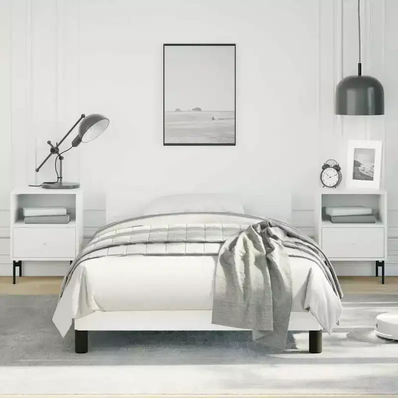 Bed Frame With Headboard White Faux leather, plywood, engineered wood